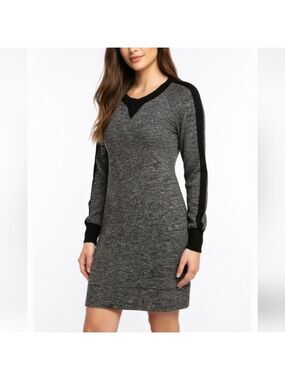 Max Studio Marled Gray Color Block Crewneck Sweater Dress Size XS